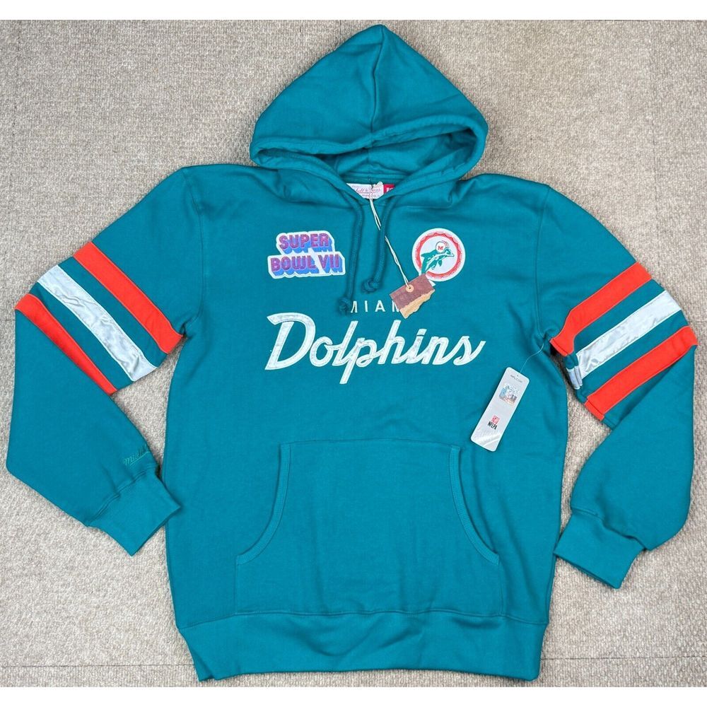 Mitchell & Ness Throwback NFL Super Bowl VII Miami Dolphins Hoodie Size Large